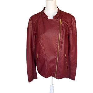 Calvin KleinFaux Leather “Moto” Asymmetric Zip Jacket
